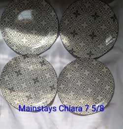 Set of 8 Mainstays Chiara Gray Geometric Pad Print Salad Plates 7.5/8" Discontinued. Checkerboard and Floral.