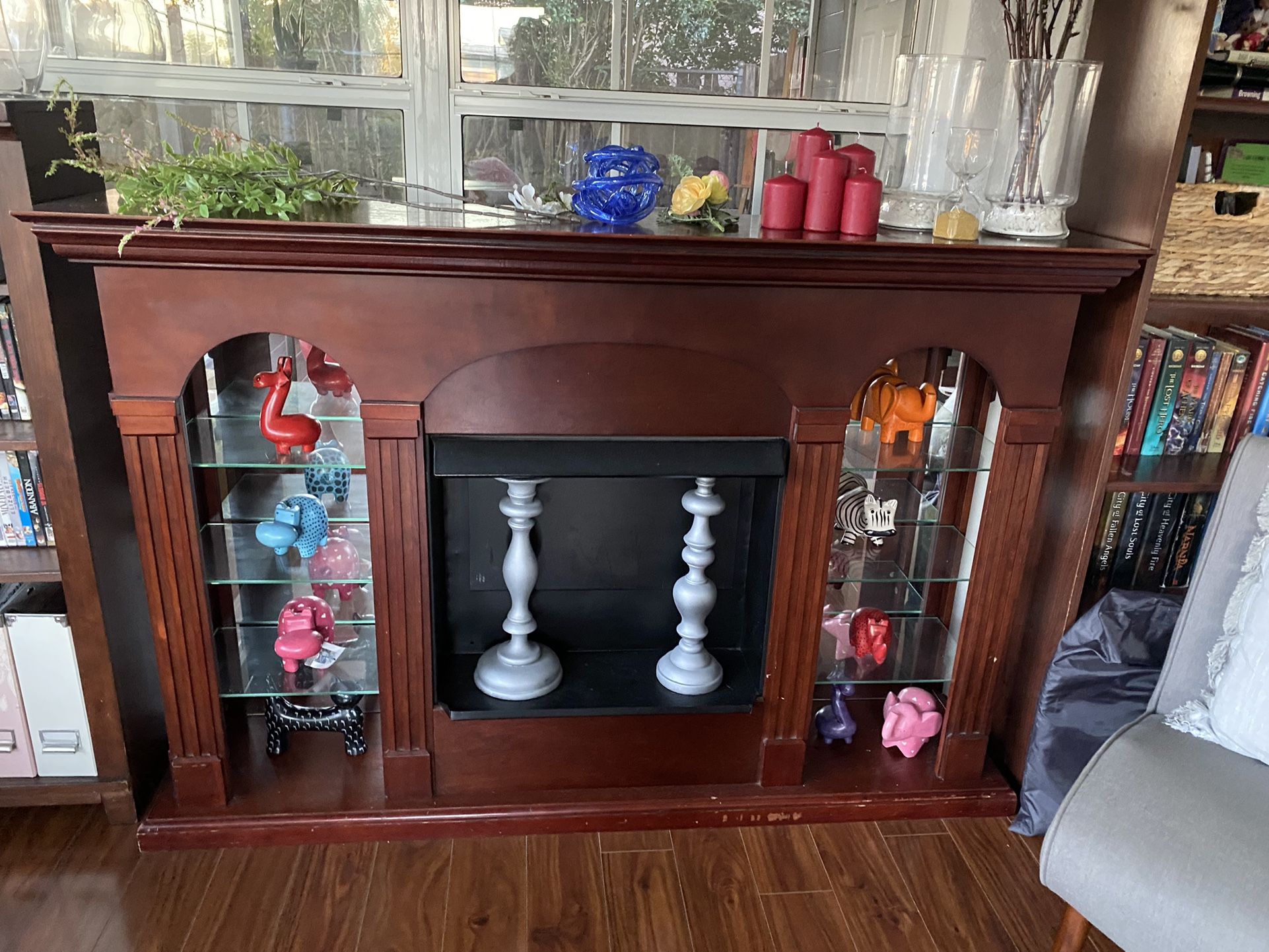 Wood Cabinet With Glass Shelves