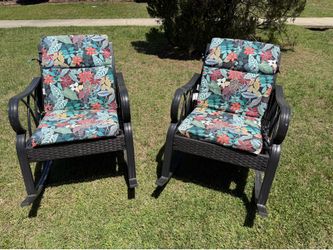 Black Patio Wicker Outdoor Rocking Chair Set