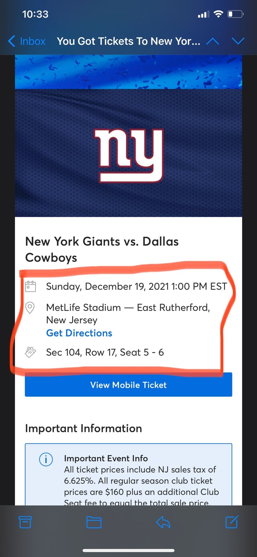 New York giants versus cowboys tickets