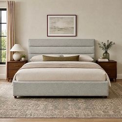 NEW IN-BOX—Retail $1,800—King Size Upholstered Grey Fabric Bed—FREE DELIVERY