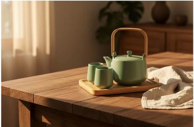 NIP-Matte Glazed Tea Set including 2 Cups and Tea Tray