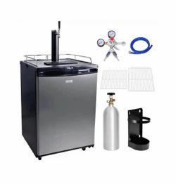Beer Kegerator Single Tap Draft Beer Dispenser, Full Size Keg Refrigerator With Shelves, CO2 Cylinder, Drip Tray & Rail