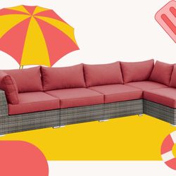 Red Patio Sectional Outdoor Seating Furniture 