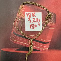 18K Solid Gold Chain and Pendant For Wedding 3.2Gr 18 Inches Long 