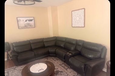 black leather sectional two recliners