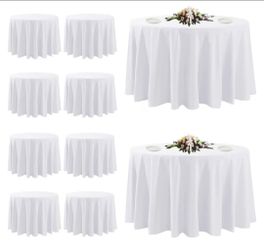 8 Pack White Round Tablecloths