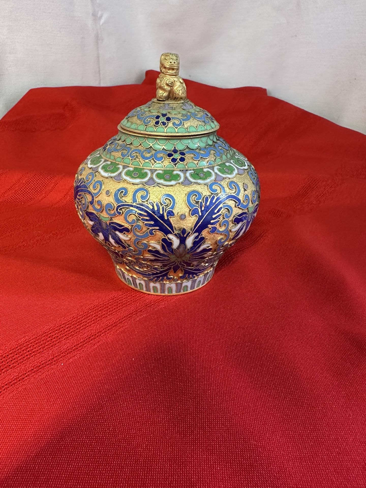 Antique Cloisonné Foo Dog Ginger Jar