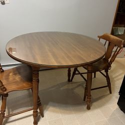Round Wood Table With Glass And 2 Chairs 