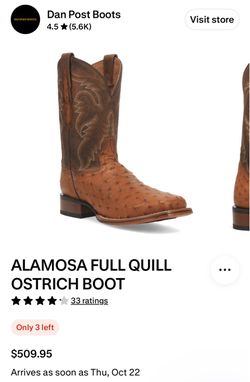Dan Post Alamosa full quill ostrich broad square toe