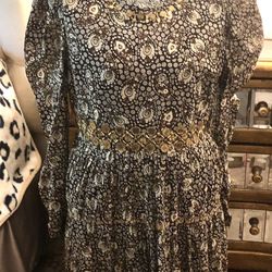 Michael Michael Kors  Embellished  Paisley Cotton  Lawn  Puff -Sleeve  Caramel  Dress 