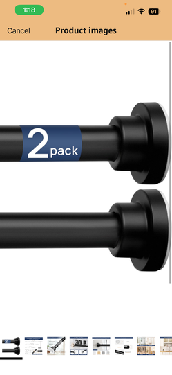 2 Pack Adjustable Spring Tension Curtain Rods 32 to 66 Inches, Stainless Steel Matte Black Shower Rod No Drilling for Window, Bathroom, Closet, Room D
