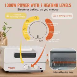 Steam Oven Toaster, 12L Countertop Convection Oven, 1300W 5 In 1 Steam Toaster Oven, Air Fryer