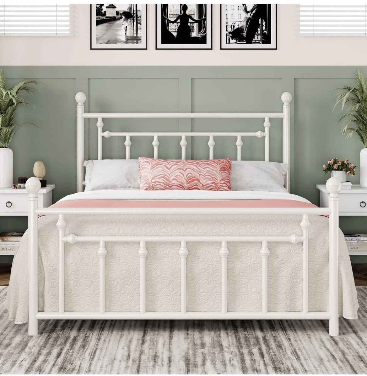 Full Size White Metal Bed frame