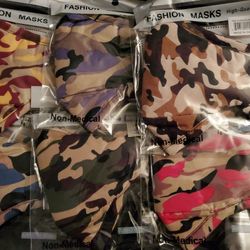 Camouflage Face Masks Multi Colored Adjustable Earloops 