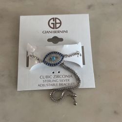 All Seeing Eye Cubic Zirconia Sterling Silver Adjustable Bracelet 