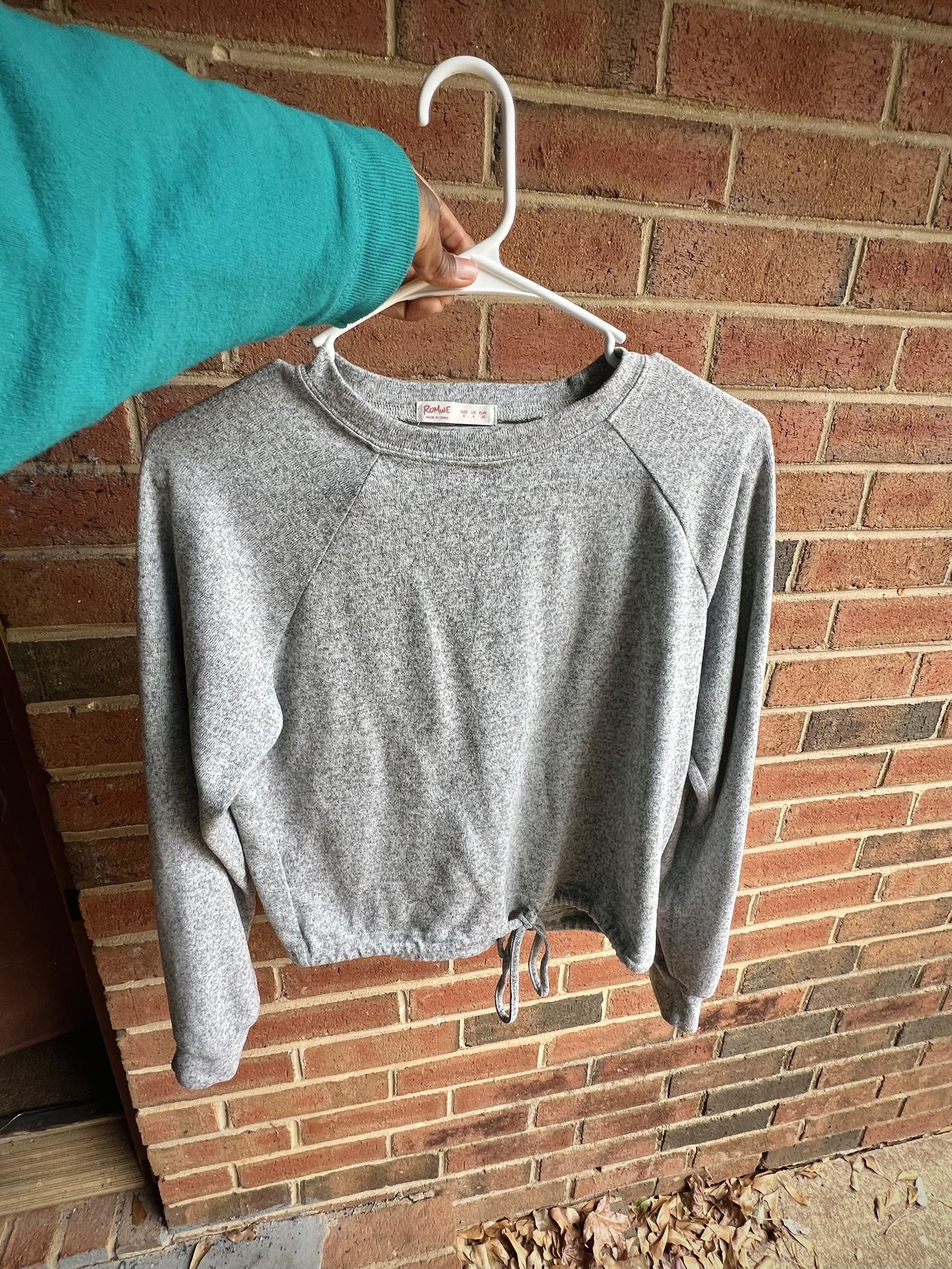 Gray Long Sleeve Drawstring Hem Sweatshirt (from ROMWE)