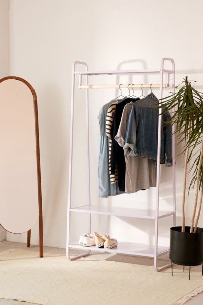 Modern, Hip Clothing Rack W/ Hanging Bar + Multiple Shelves 