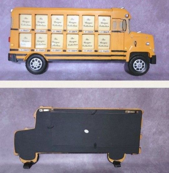 School Bus shaped, throughout the years, resin picture frame