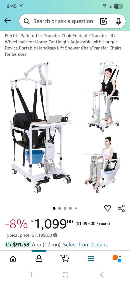 Electronic Patient Lift Transfer Chair Seniors