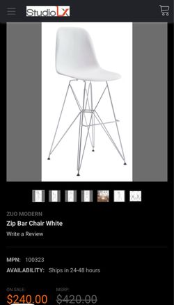 Zuo Modern Bar Chair  (Zip White Bar Stool)