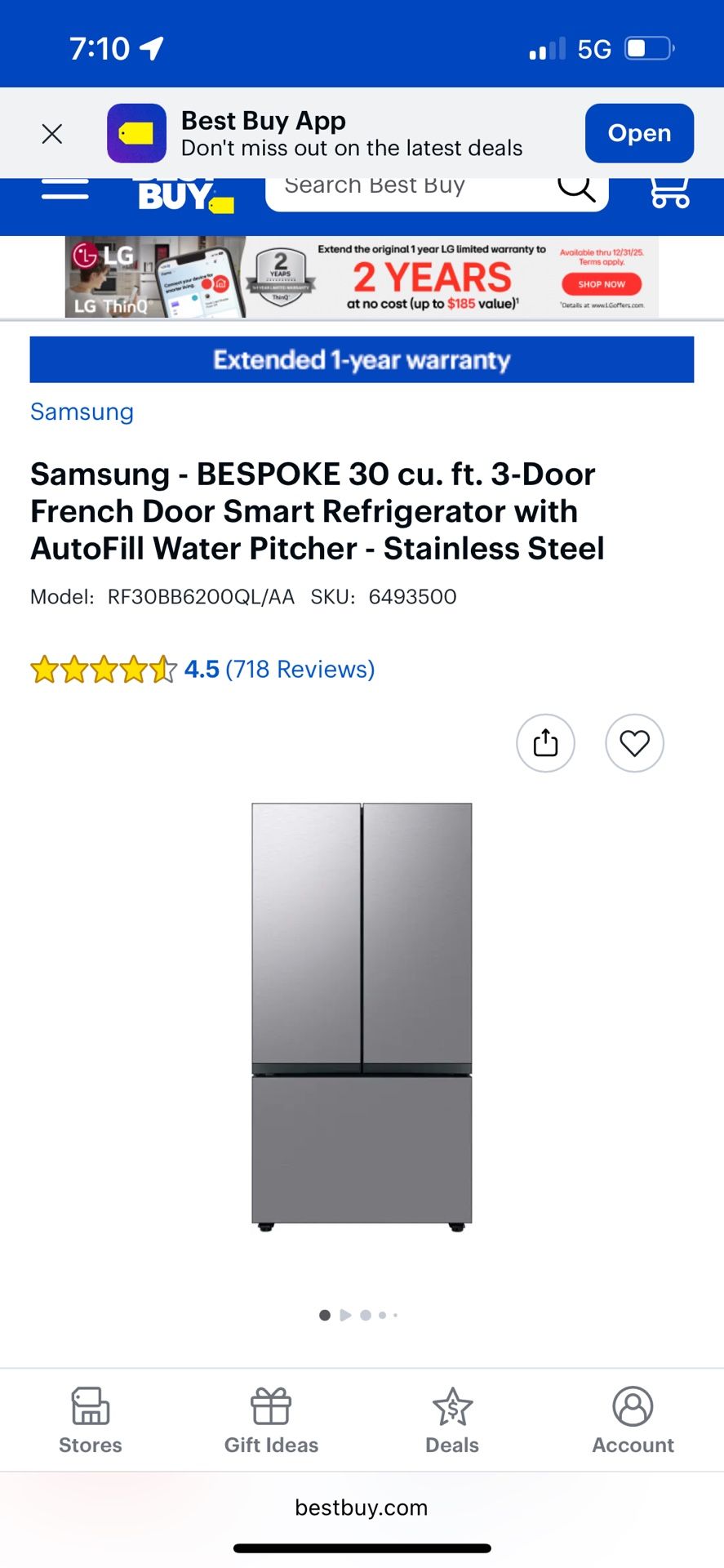 Samsung Bespoke Refrigerator With Autofill Pitcher