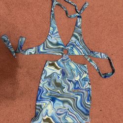 New Medium blue paisley Tye dye festival rave boho hippie dress costume halter