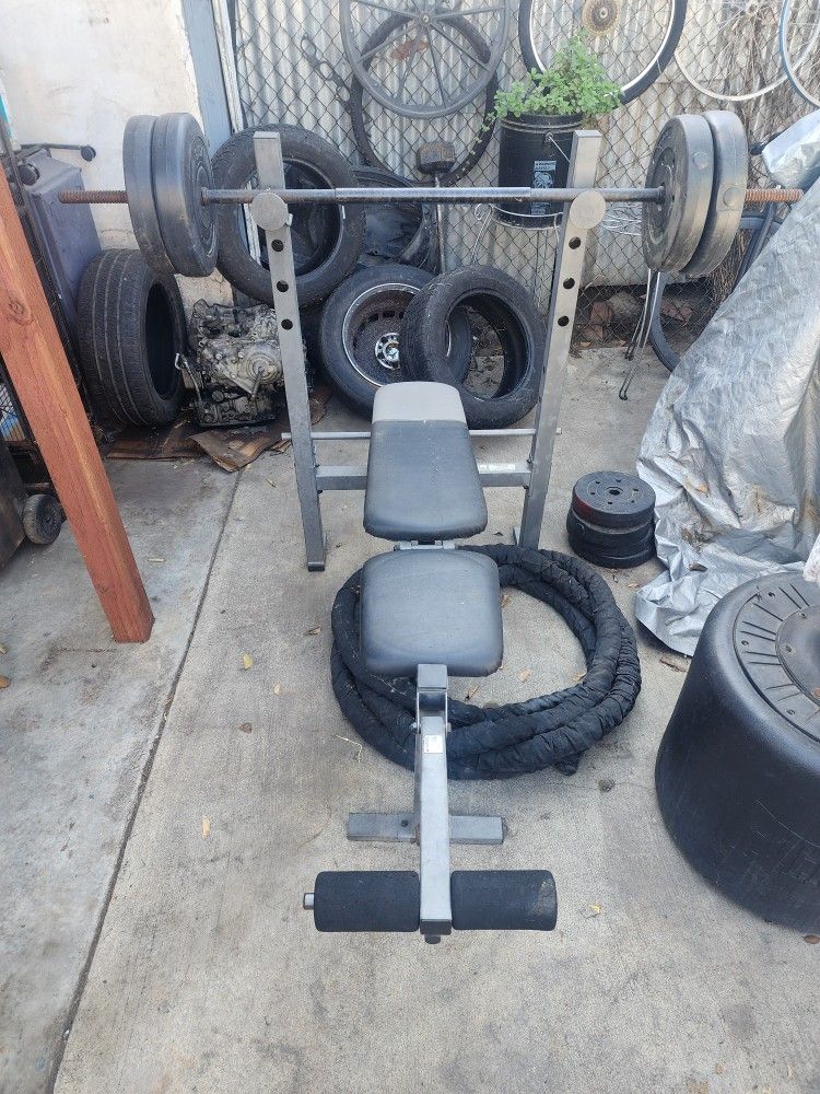 Bench With Bar And Weights
