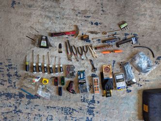 Assortment of Tools and hardware.