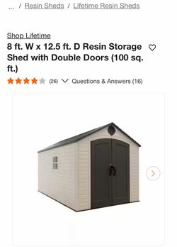 Lifetime 8 ft. W x 12.5 ft. D Resin Storage Shed with Double Doors (100 sq. ft.)