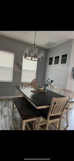 Hardwood Table Bench and 4 Chairs 