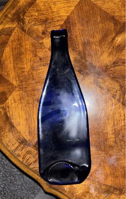 Unbranded Flattened / Flat Blue Glass Wine Bottle
