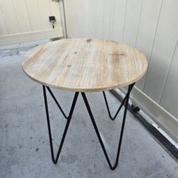 Wood Round Side Table with Metal Legs 