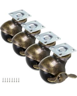  4-Pack Ball Caster Wheel, 2" Plate Caster with Brake