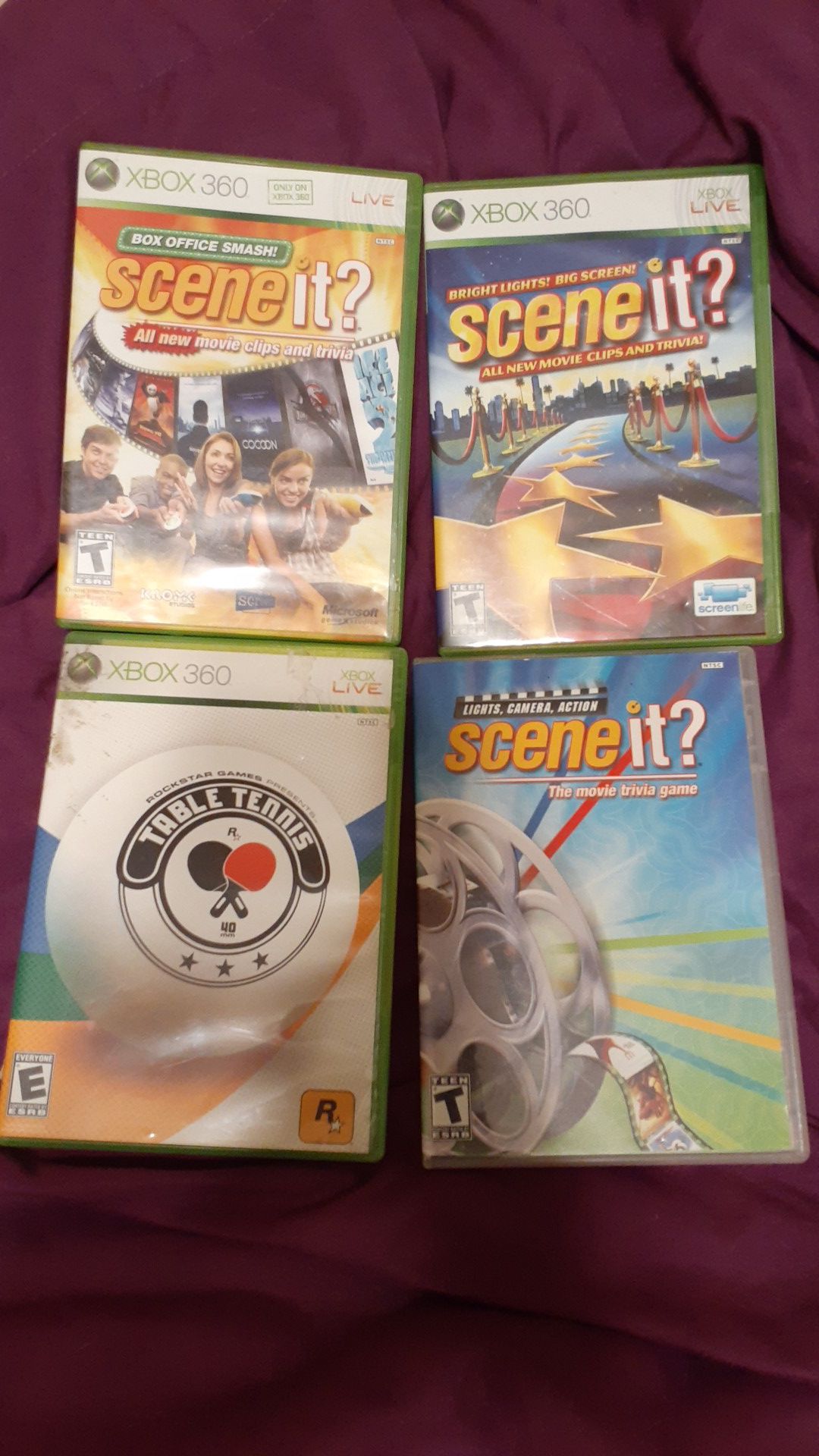 Lot of 4 XBOX 360 Games 3 Scene It games and Table Tennis ALL with Books