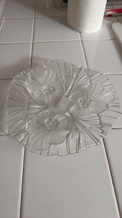 Clear Glass Floral Embossed Decorative Plate
