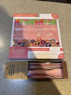 New Reusable Storage Bags And Utensil Set