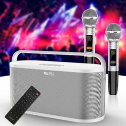 Karaoke Machine w/ Powerful & Clear Sounds, 2 Wireless Microphones & Echo/Treble/Bass Adjustment, 8 Hours Playtime, Support Bluetooth 5.0/A