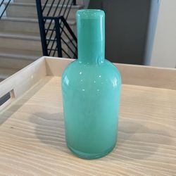 Anthropologie Handblown Turquoise Aqua Sea Glass Bottle Vase 9”