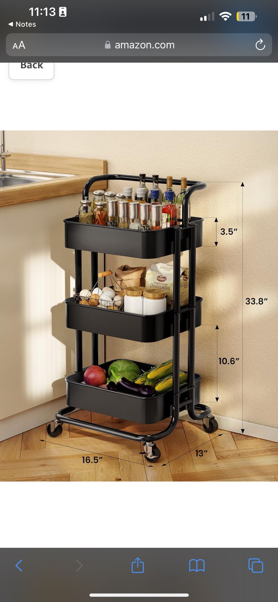 Pipishell 3 Tier Mesh Utility Cart, Rolling Metal Organization Cart with Handle and Lockable Wheels, Multifunctional Storage Shelves for Kitchen Livin
