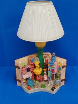 Vintage 70's-80's Sesame Street Heavy weight Painted Clay Ceramic lamp Big Bird Cookie Monster