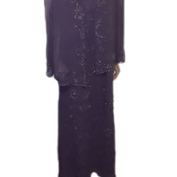 Vintage Scala Hand Made Beaded  Evening Gown W/Bolaro Jacket *Slit Sides *Purple