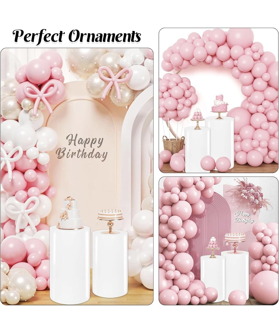 3PCS Metal Cylinder Pedestal Stands for Party White Round Dessert Tables Pedestal Display Plinth Pillars for Birthday Wedding Baby Shower Art Decor(Sm