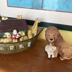 Bible Nursery decor Noah’s Ark & Lion Lamb Resin Figures 