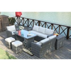 Outdoor Patio Furniture Set With Single, Lover, And Three Seater, Coffee Table Storage Box, Two Stools And Cushions For Back And All Seats