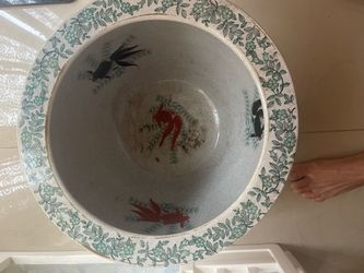 Large Chinese Ceramic Fish Bowl Planter