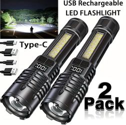 2-Pack USB Type-C Rechargeable LED Flashlights, Zoomable Strobe, SJ004-1