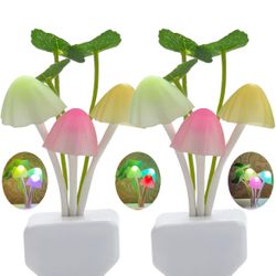 2 Pack Sensor LED Night Lights, Color Changing Plug-in Led Mushroom Dream Bed Lamp for Kids Children Adults, Dusk to Dawn Sensor Auto On/Off