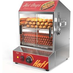 30L Hot Dog Steamer, 2-Tier Hut Steamer Hot Dog Steamer with Bun Warmer Cooker 175 Hot Dogs & 40 Buns Capacity with Removable Shelves Food Clip for Pa