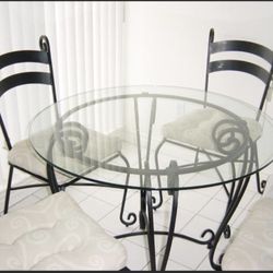 TABLE -BLACK IRON GLASS KITCHEN/DINING TABLE 4 -CHAIRS